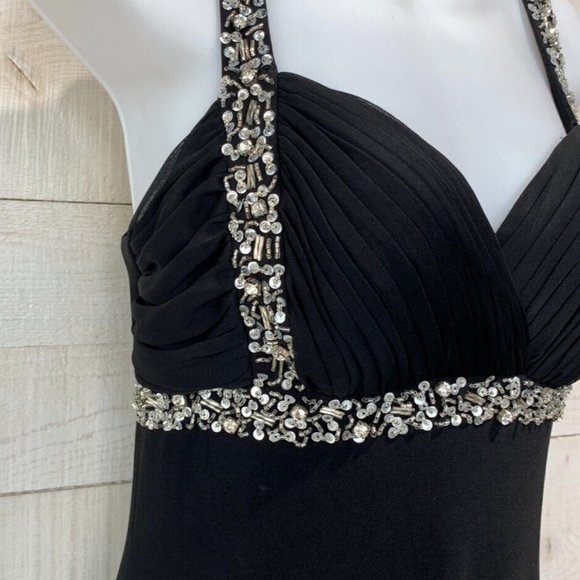 Betsy and Adam dress black sequin strappy formal cut out draping back - Picture 10 of 11